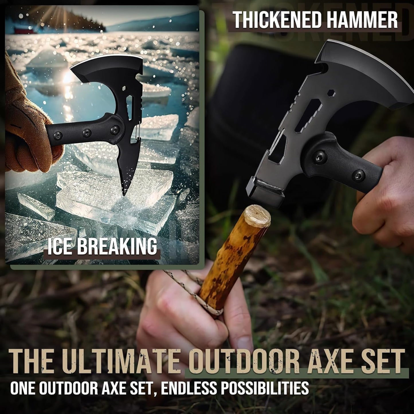 Freelander Tactical Axe 2 Pack, Sharp Tomahawk with Sheath, Portable Tomahawk with Clip and Bottle Opener, Durable Survival Hatchet for Emergency, Hiking and Camping