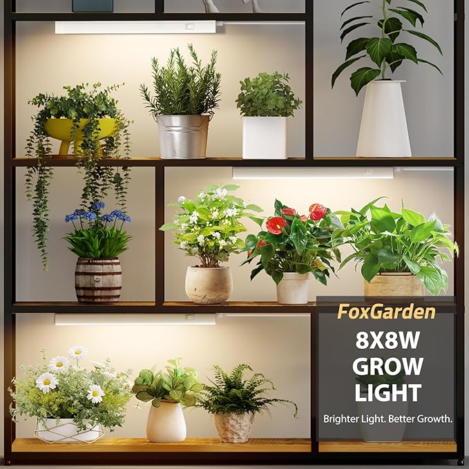 FOXGARDEN Grow Lights for Indoor Plants, 1FT 64W (8×8W) Full Spectrum LED Plant Growing Lamp, Grow Light Strip, Plug and Play, Linkable, Separate Switch, 8-Pack