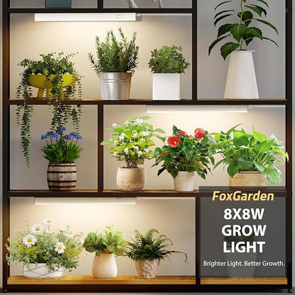 FOXGARDEN Grow Lights for Indoor Plants, 1FT 64W (8×8W) Full Spectrum LED Plant Growing Lamp, Grow Light Strip, Plug and Play, Linkable, Separate Switch, 8-Pack