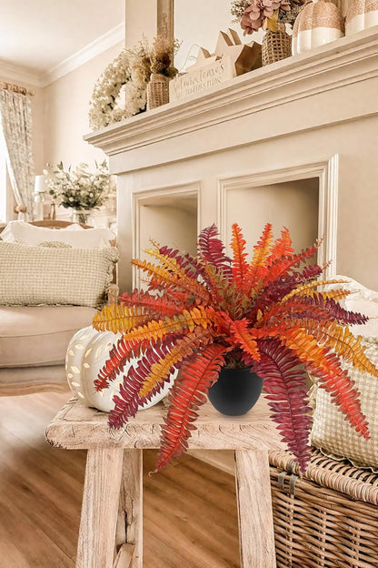 Hollyone Fake Boston Fern in Pot Fall Faux Fern Medium Potted Plant Medium Autumn Decor Plants Outdoor Indoor Autumn Boston Ferns Artificial Plants for Patio Garden Farmhouse Fall Decorations for Home