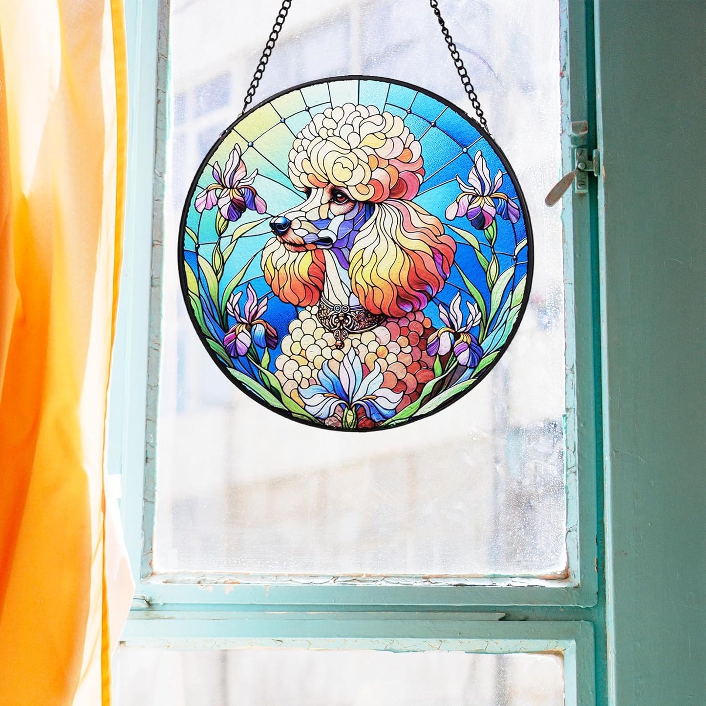 Stained Glass Dog Memorial Suncatcher,Poodle Window Hanging,Sympathy Gifts for Pet Loss,7.9 inch/20 cm Home and Garden Decor for Dog Lovers (Poodle)