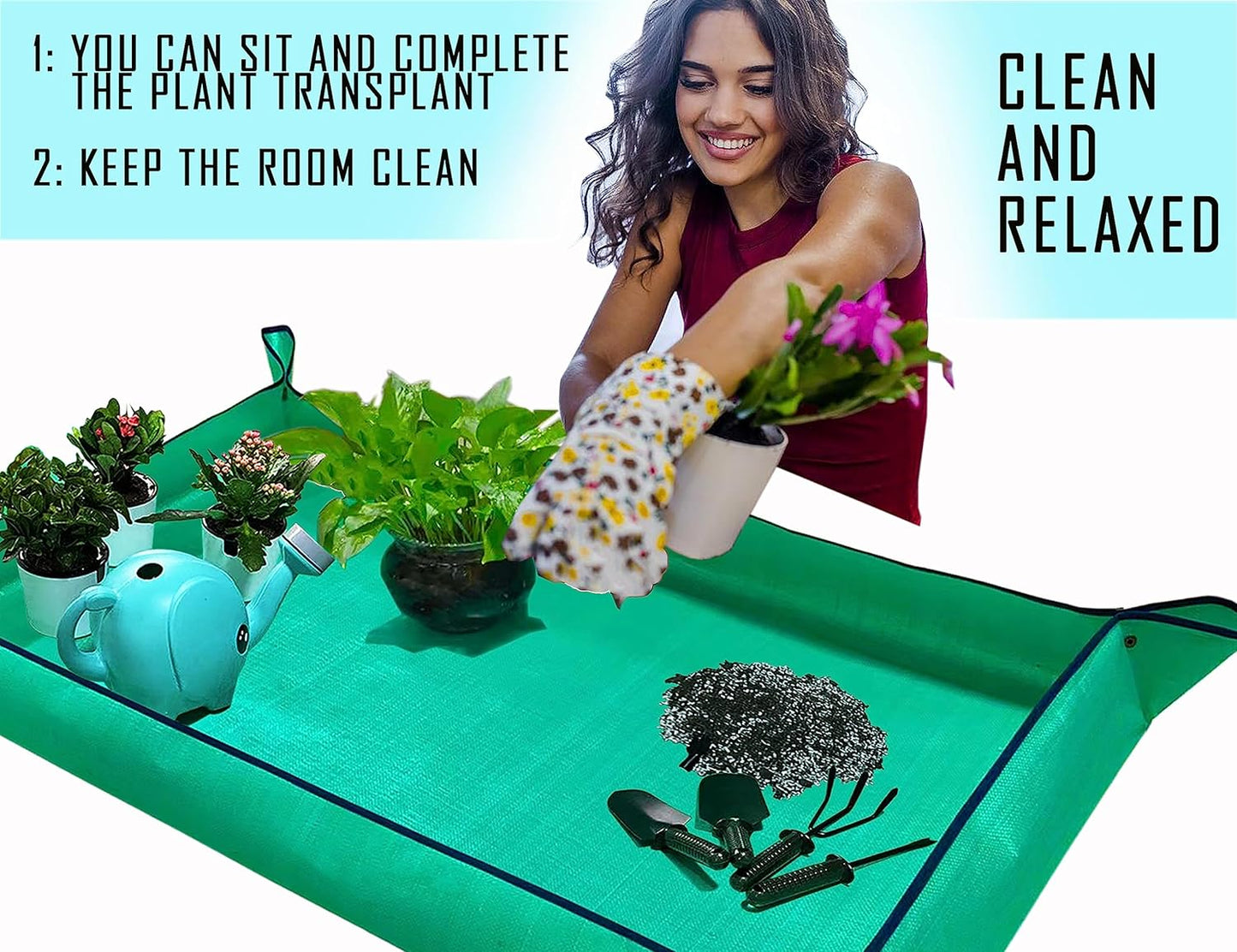BIUWING Extra Large Plant Repotting Mat,Thickened Waterproof for Indoor Plant Transplanting and Mess Control,Foldable Succulent Portable Gardening Mat (43'*30',Green)