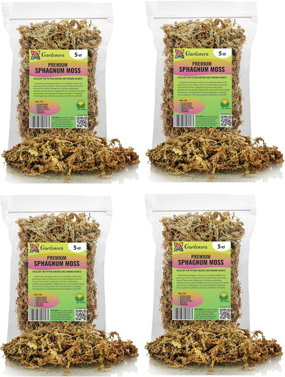 Premium Grade Sphagnum Moss by Gardenera - 20 Quart - Organic Hand Mixed New Zealand Long Fibered Sphagnum Moss Orchid - 4 Bags of 5 Quart