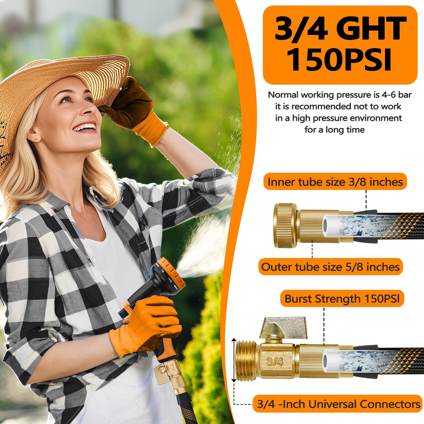 Flexible Garden Hose 100 FT, Ultra Lightweight Water Hoses w/10 Function Sprayer and 3/4" Brass