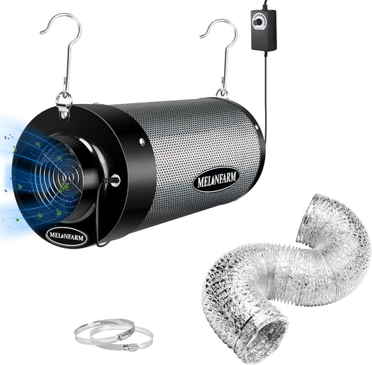 MELONFARM Air Filtration Kit 6", Built-in 14cm Fan Low Nois Carbon Filter with 12-Speed Controller
