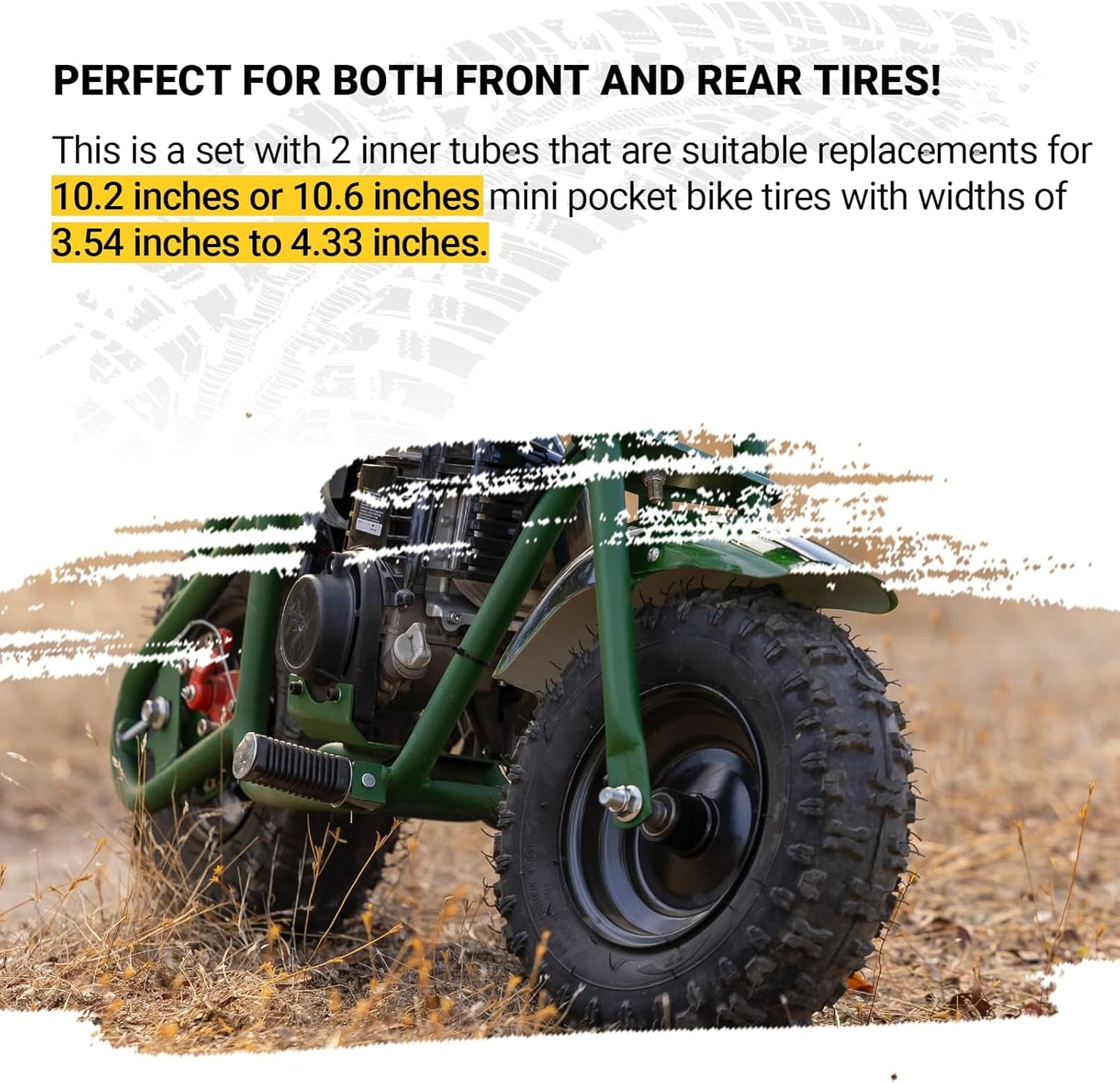 (2-Pack) Replacement Front or Rear Inner Tubes for 90/65-6.5” and 110/50-6.5” Mini Pocket Bike Tires - Fits Most 38cc, 47cc, and 49cc Mini Pocket Bikes - Compatible with MTA1/MTA2, GP-RSR, and More