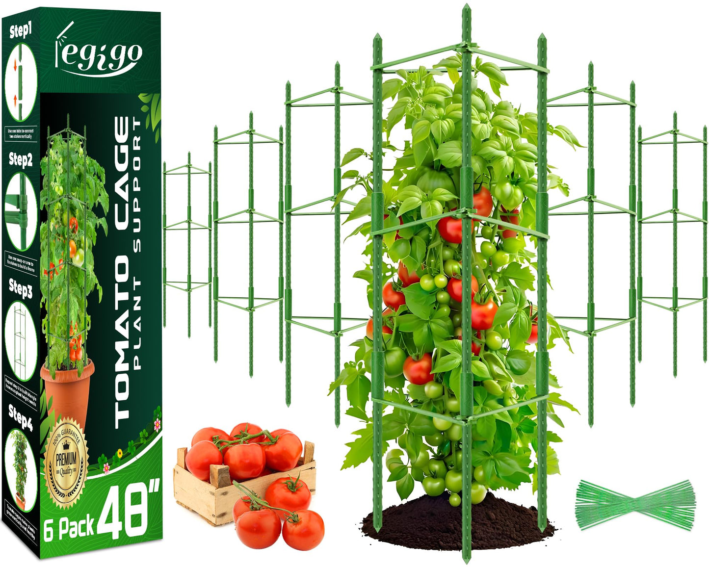Legigo 6-Pack Tomato Cage for Garden Plant Support- Up to 48inch Garden Stakes Tomato Cage, Tomato