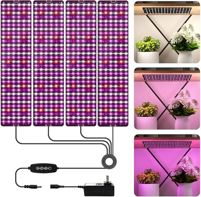 Grow Lights for Indoor Plants Full Spectrum, Kalolary 720 LEDs Grow Lights with 3/6/12H Timer, Thin Panel Growing Lamp with 5 Dimmable Levels, 3 Lighting Modes, for Greenhouse Plant Growth(4 Packs)