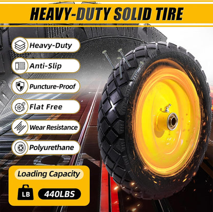 MZREXN 4.80/4.00-8" Flat Free Tire and Wheel 15" Solid Wheelbarrow Tires 3.00-4.00/4.80-8" with 5/8" & 3/4" Bearings, 3" Centered Hub for Hand Truck Garden Trailers Utility Cart Yard Wagon 2PCS Yellow