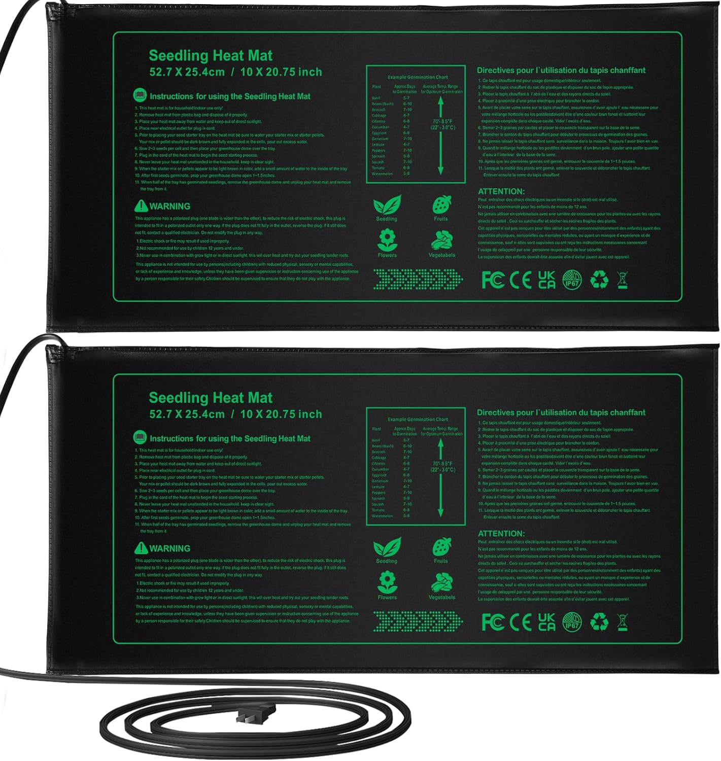 NAMOTEK Seedling Heat Mat, 10" x 20.75" Waterproof Plant Heating Mat, Warm Hydroponic Heating Pad for Indoor Home Gardening Seed Starter,Germination, Greenhouse