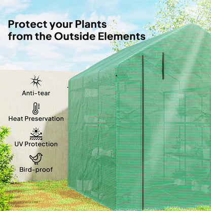 Outsunny 8' x 6' x 7' Walk-in Greenhouse, PE Cover, 4-Tier Shelves, Steel Frame Hot House, Roll-Up Zipper Door for Flowers, Vegetables, Saplings, Tropical Plants, Green