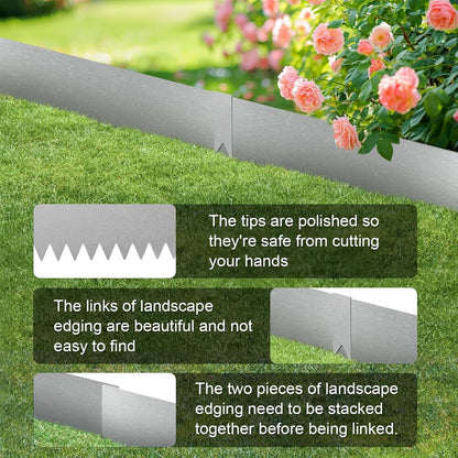 Landscape Edging Kit, 13 INCH 6 PCS Galvanized Steel Edging Landscape Lawn Edging Powder for Lawn Yard, Coated Bendable Metal Strips, No-Dig Hammer-in Edging Border w/ 7Clips