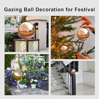Nerien Gazing Ball, Stainless Steel Garden Mirror Globe, Polished Ornament Sphere, Hollow Floating Reflective Hemisphere, for Home Outdoor Pond Housewarming Swimming Pool Decoration, Rose Gold, 8Pcs