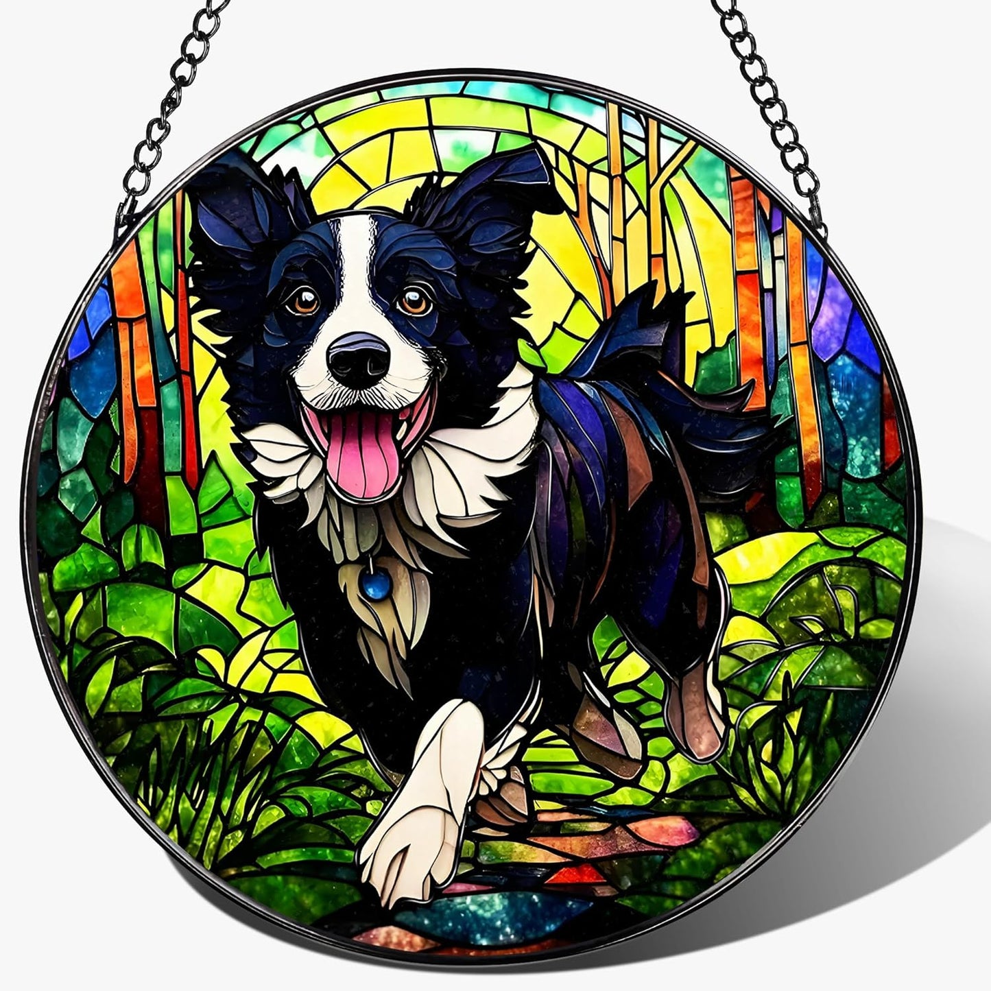 8″ Stained Glass Window Hanging Ornament, Border Collie Stained Glass Suncatcher Ornament, Sun-Catcher Window Decor | Gifts for Dog Lovers, Dog Lover Gift, Pet Lover Gift