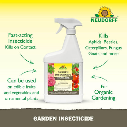 Neudorff Garden Insecticide Spray for Roses and Flowers, Kills Fruit Flies, Fungus Gnats, and 100+ Listed Insects on Contact for Organic Gardening, Contact Insecticide, Ovicide Spray (32 oz)