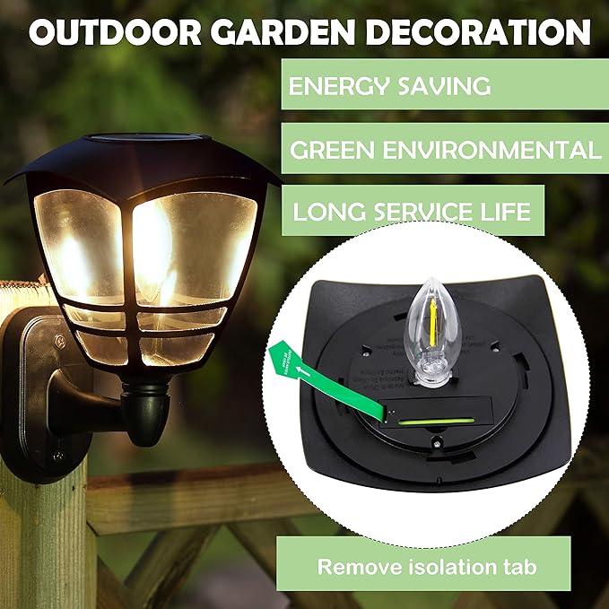 MAGGIFT 4 Pack Solar Powered Wall Lantern, Outdoor 10 Lumen LED Edison Bulb Warm White Solar Lights Wall Sconce with No Wiring Required, Fixture with Wall Mount Kit