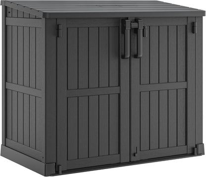 KAMABOKO Outdoor Storage Cabinet 36 Cu.Ft Outdoor Trash Can Storage Shed Waterproof Horizontal Storage Shed Outdoor Storage for Backyard, Patio, Poolside (Black)