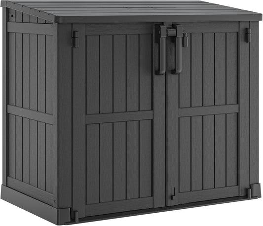 KAMABOKO Outdoor Storage Cabinet 36 Cu.Ft Outdoor Trash Can Storage Shed Waterproof Horizontal Storage Shed Outdoor Storage for Backyard, Patio, Poolside (Black)