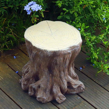 13''H Tree Stump Statue Stool with Faux Wood Grain Finish Magnesium Oxide Stump Sculpture Stump Side Table Garden Pedestals Tree Stump End Table for Indoor/Outdoor Patio Yard Garden Porch Decor