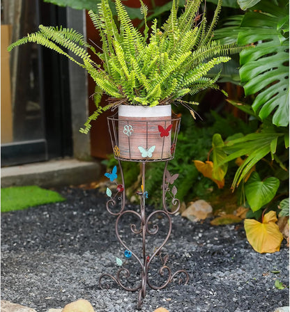 2 Pack Metal Plant Stands, 25”H Wrought Iron Tall Plant Stand, Heavy Duty Vintage Flower Pot Stand Holders, Corner Decorative Potted Planter Display Rack for Indoor Outdoor Garden Patio Lawn