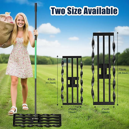 Lawn Leveling Rrakes (17x10 inch),Lawn Leveling Tool ,Spiral Patented Design with a 72" Handle rake, Suitable for backyards, Gardens, Golf Courses, Farms, Pastures
