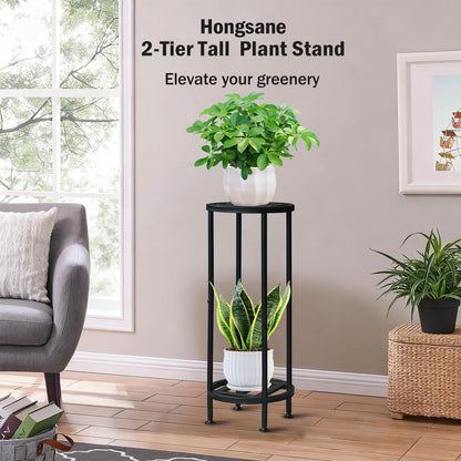 Plant Stand Indoor Outdoor,29" Tall Metal Plant Stands Riser,2 Tier Heavy Duty Wrought Iron Pedestal Holders,Tiered Round Flower Pot Stand,Outside Rust-Proof Black Flower Display stand for Patio