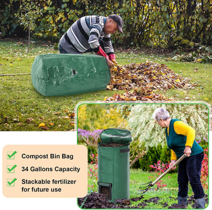 Berlune 6 Pcs Reusable Yard Waste Bags with Lid and Handles Extra Large Lawn Bags for Collecting Fall Leaves Heavy Duty Garden Trash Container for Camping Outdoor Debris Branches Grass(34 Gallon)