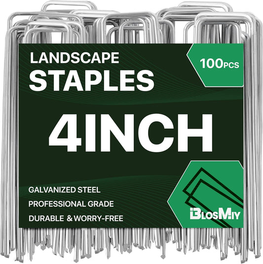Landscape Staples 4 inch Stakes for Gardening 100 Pack Galvanized Garden Staples for drip Irrigation Landscape Fabric pins Updated Heavy-Duty Weed Barrier Fabric Lawn Outdoor Projects,Decorations