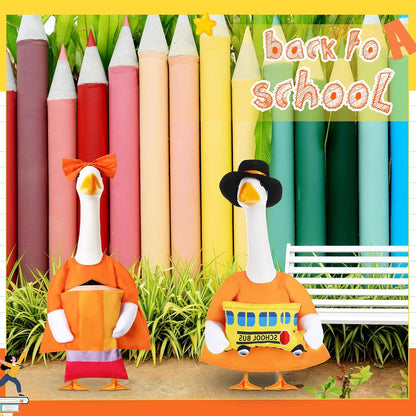 2 Set Halloween Porch Goose Outfit Set for 23'' Plastic Garden Statue Lawn Porch Goose Clothes Costume Accessories for School Outdoor Home Patio Yard Decor(Pencil and Bus)