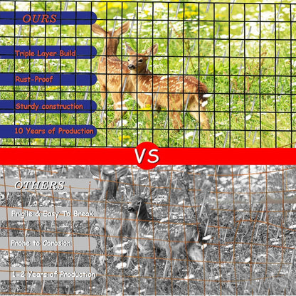 Black Metal Garden Fence, 48inch(H) x 100ft(L), 2 inch x 4 inch,12.5GA 2/3/4/5/6 Ft Tall Chicken Wire PVC Coated Welded Wire Mesh Roll for Dogs Border Yard Vegetable Plant Protection Poultry Netting