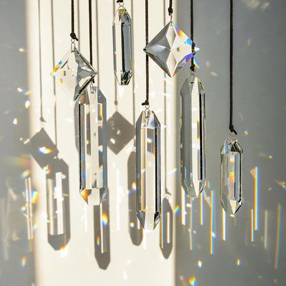 HDCRYSTALGIFTS Modern Grief Gift,Set 7 Clear Crystal Prisms Suncatchers Hanging Ornament,Rainbow Maker Sun Catchers for Windows, Balcony, Kitchen, Garden Decoration