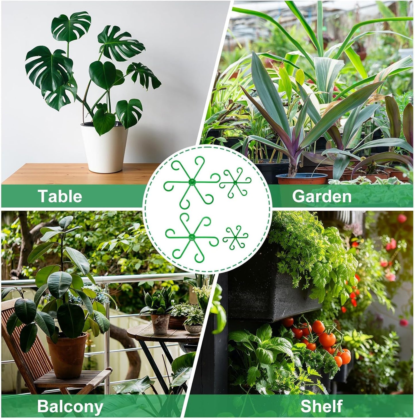 HARFINGTON 8pcs Plant Stem Support 4 Sizes Climbing Houseplant Stem Holder Stakes Reusable Flower Trellis Plant Stand for Outdoor Indoor, Green