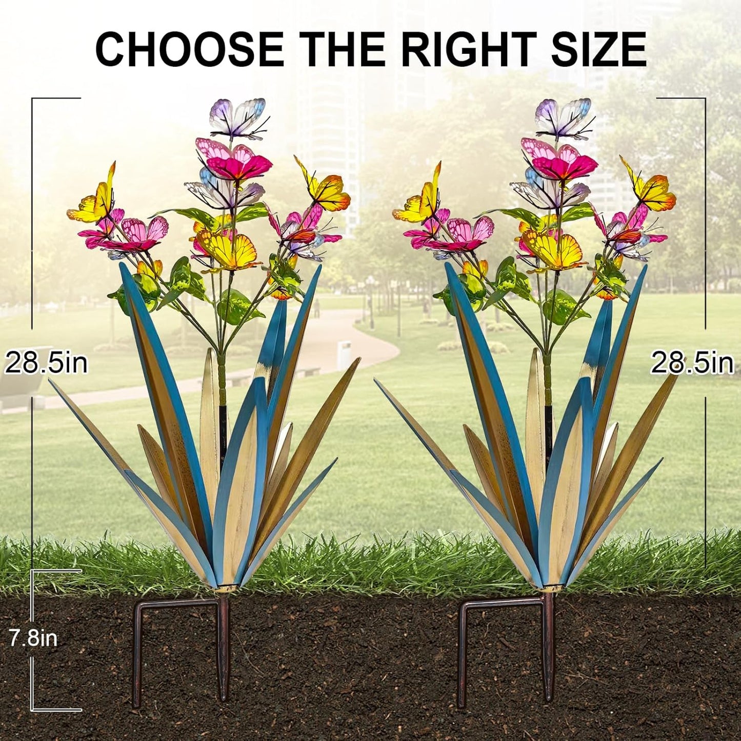 TOMBABY Garden Outdoor Butterfly Enlarge Thickened Wind Resistant Metal Agave Garden Art Metal Plant Country Sculpture Statue Decorations Ornaments Artificial Waterproof Butterflies(Blue 2pcs)