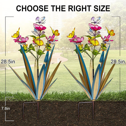 TOMBABY Garden Outdoor Butterfly Enlarge Thickened Wind Resistant Metal Agave Garden Art Metal Plant Country Sculpture Statue Decorations Ornaments Artificial Waterproof Butterflies(Blue 2pcs)
