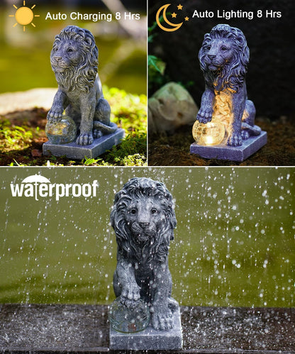 Nacome Guardian Lion Garden Statue: Outdoor Decor Sculpture with Ball Lights for Yard Art Porch Patio - Unique Birthday Gifts for Women Mom