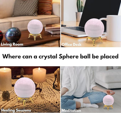 Amazing Gemstone Pink Calcite Crystal Ball with Stand - 2 Inches Crystal Sphere Meditation Balls for Witchcraft and Decorative Balls