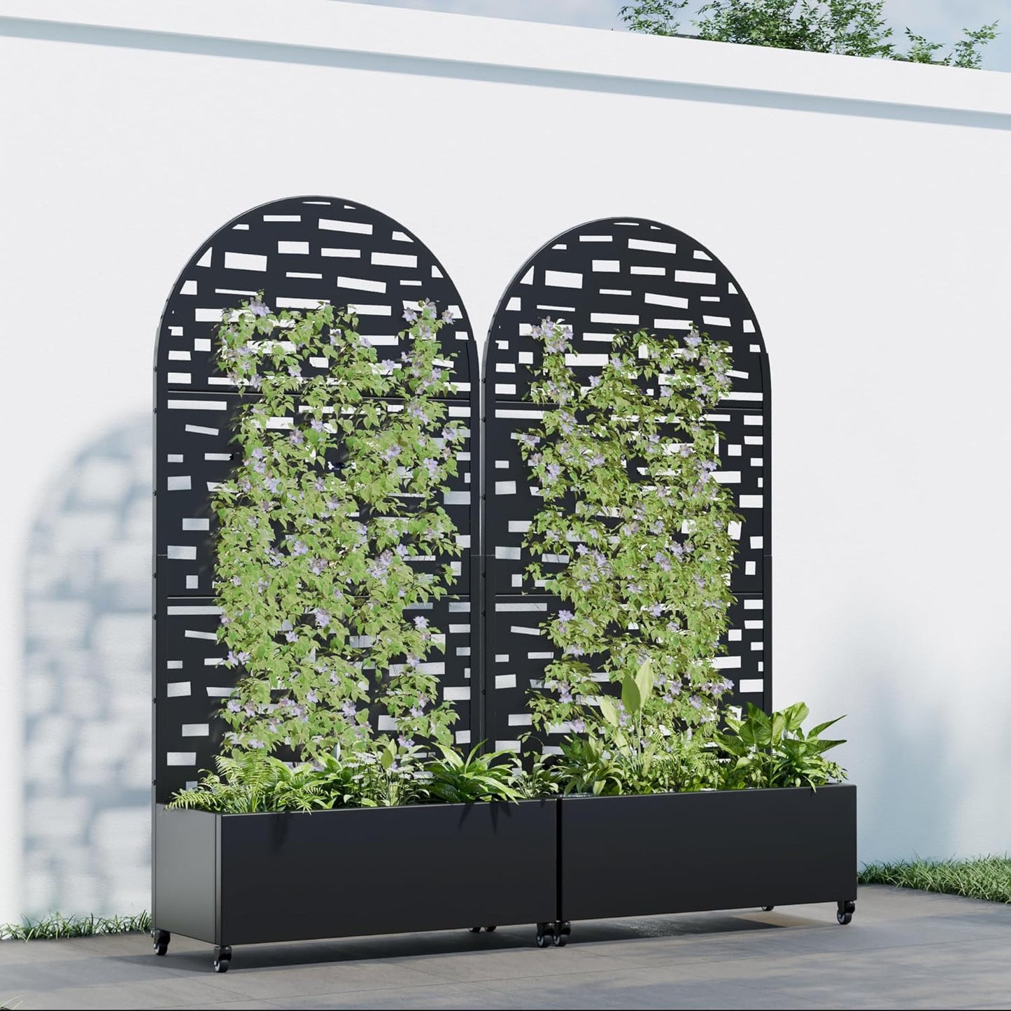 Casaphoria 72"x35" Metal Raised Garden Bed with Trellis(2 Pack), Outdoor Planter Box with Wheels & Drainage Holes for Climbing Plants, Flowers, Elevated Garden Kit, Black-Gerald-Arched