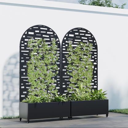 Casaphoria 72"x35" Metal Raised Garden Bed with Trellis(2 Pack), Outdoor Planter Box with Wheels & Drainage Holes for Climbing Plants, Flowers, Elevated Garden Kit, Black-Gerald-Arched