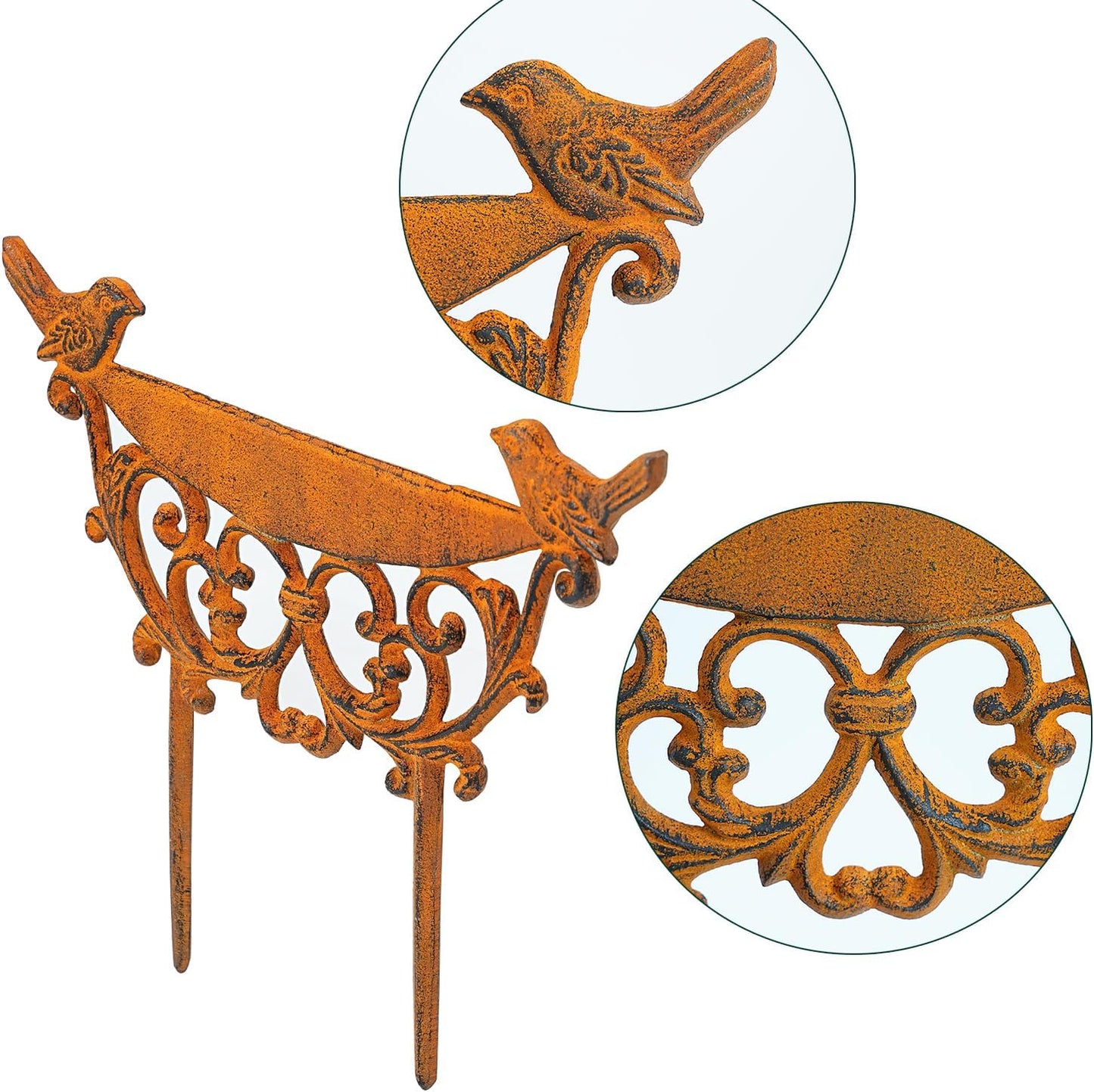 Sungmor Decorative Cast Iron Garden Edging Border, 4 Pack Rustic Brown Landscape Edging Low Picket Fence, 9.9inch Tall Outdoor Flower Bed Lawn Fence Panels, Vintage Metal Yard Decor Stakes