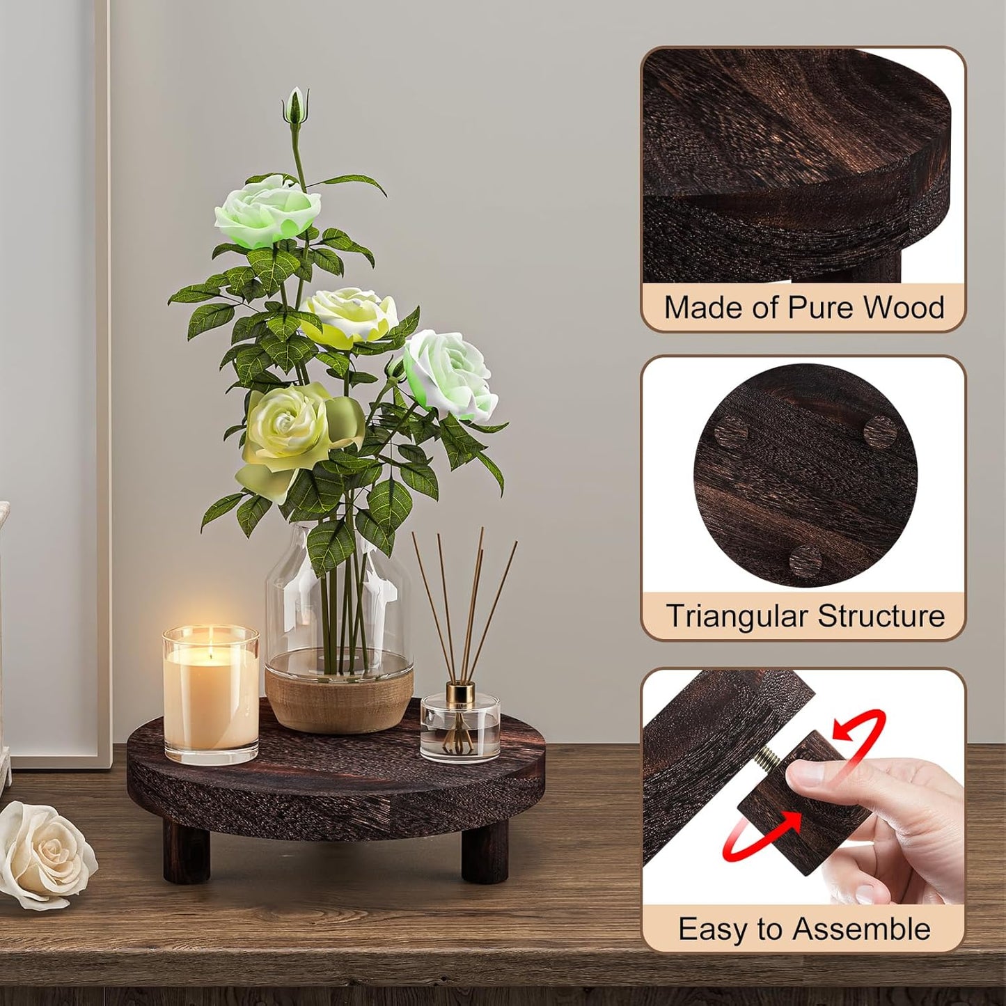 3 Pcs Wood Plant Stand Indoor Outdoor, Round Wood Riser for Decor 6/8/10" Wooden Stool Display Stand Flower Pot Holder Small Planter Tray Modern Potter Decorative for Desktop Counter Room
