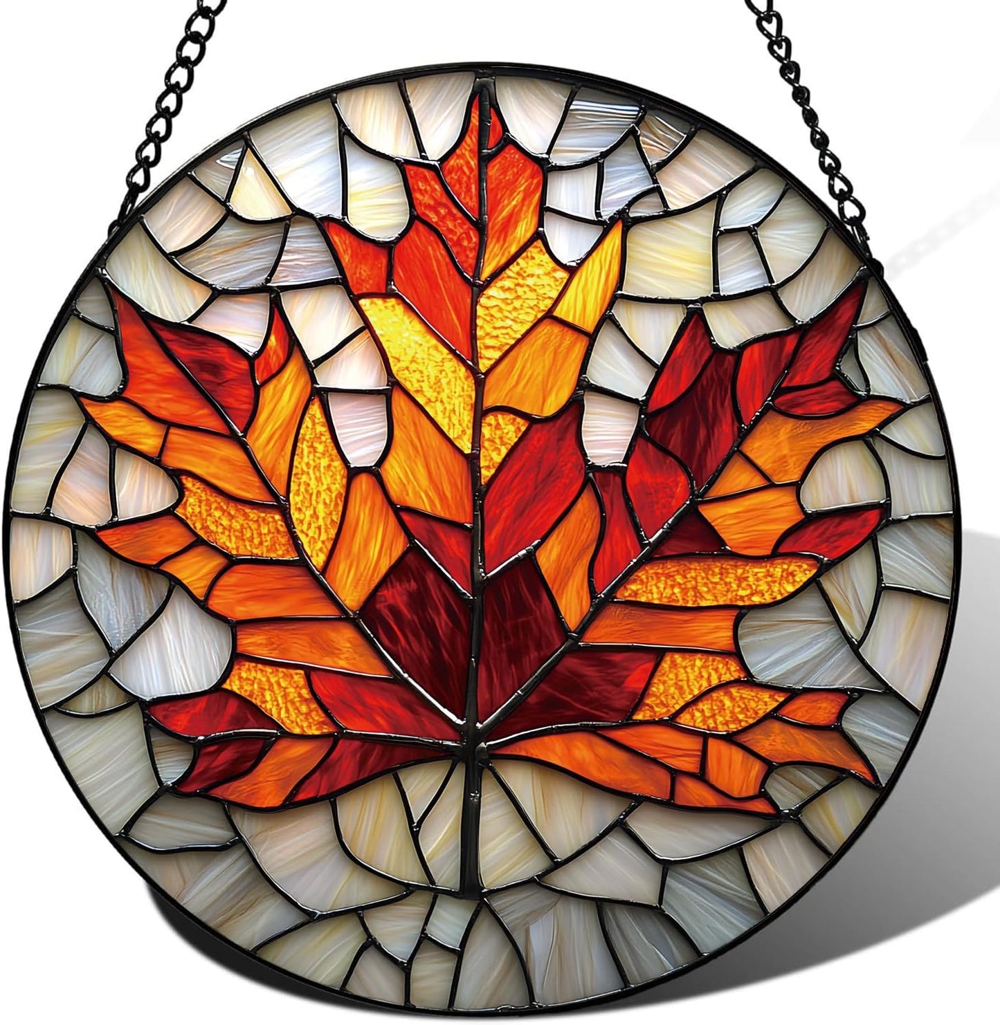 Rustic Autumn Maple Leaves Suncatcher -7.9 in Stained Glass Window Hanging Sun Catcher Garden Decor