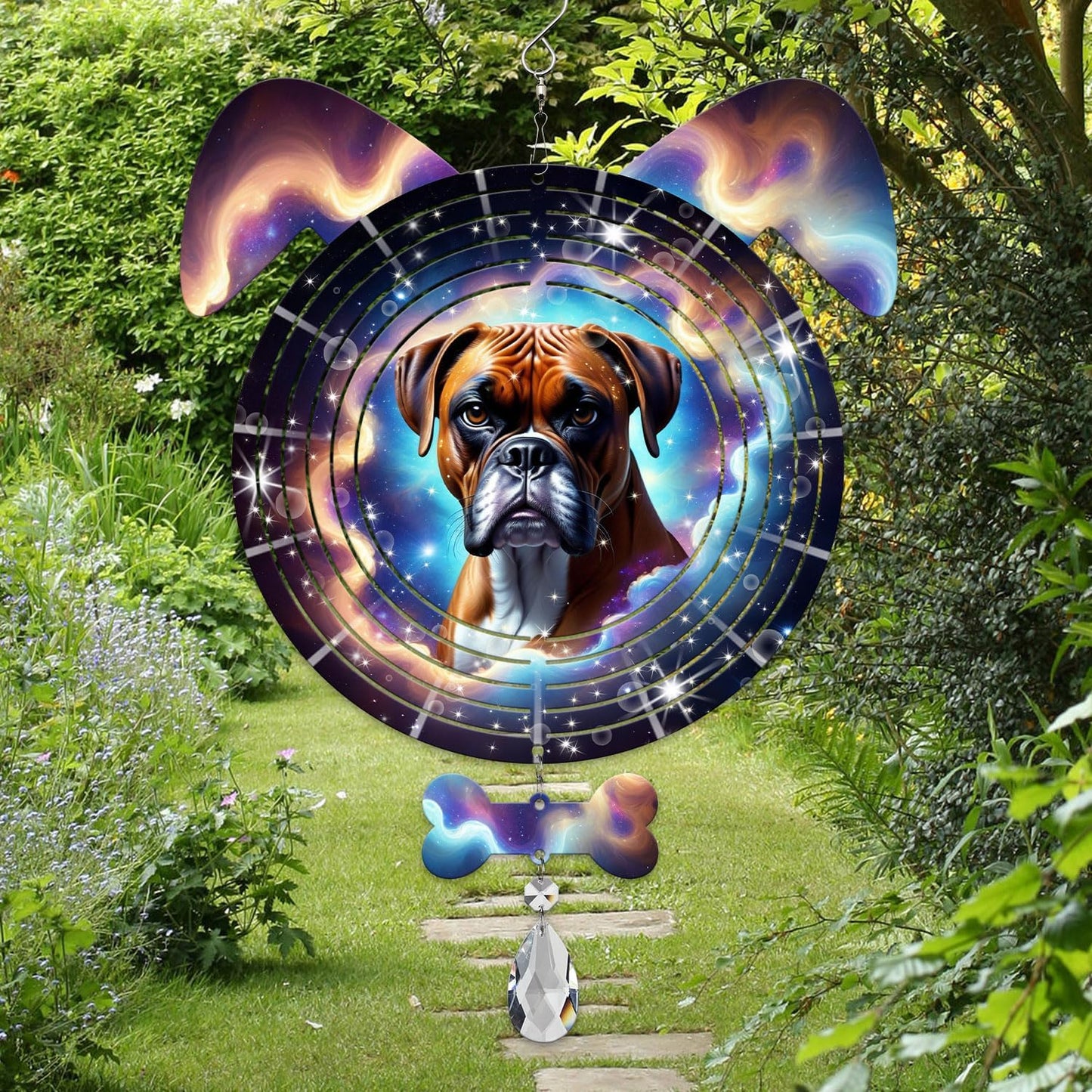 Boxer Dog Ears Wind Spinner, Boxer Wind Spinner Hanging for Yard and Garden