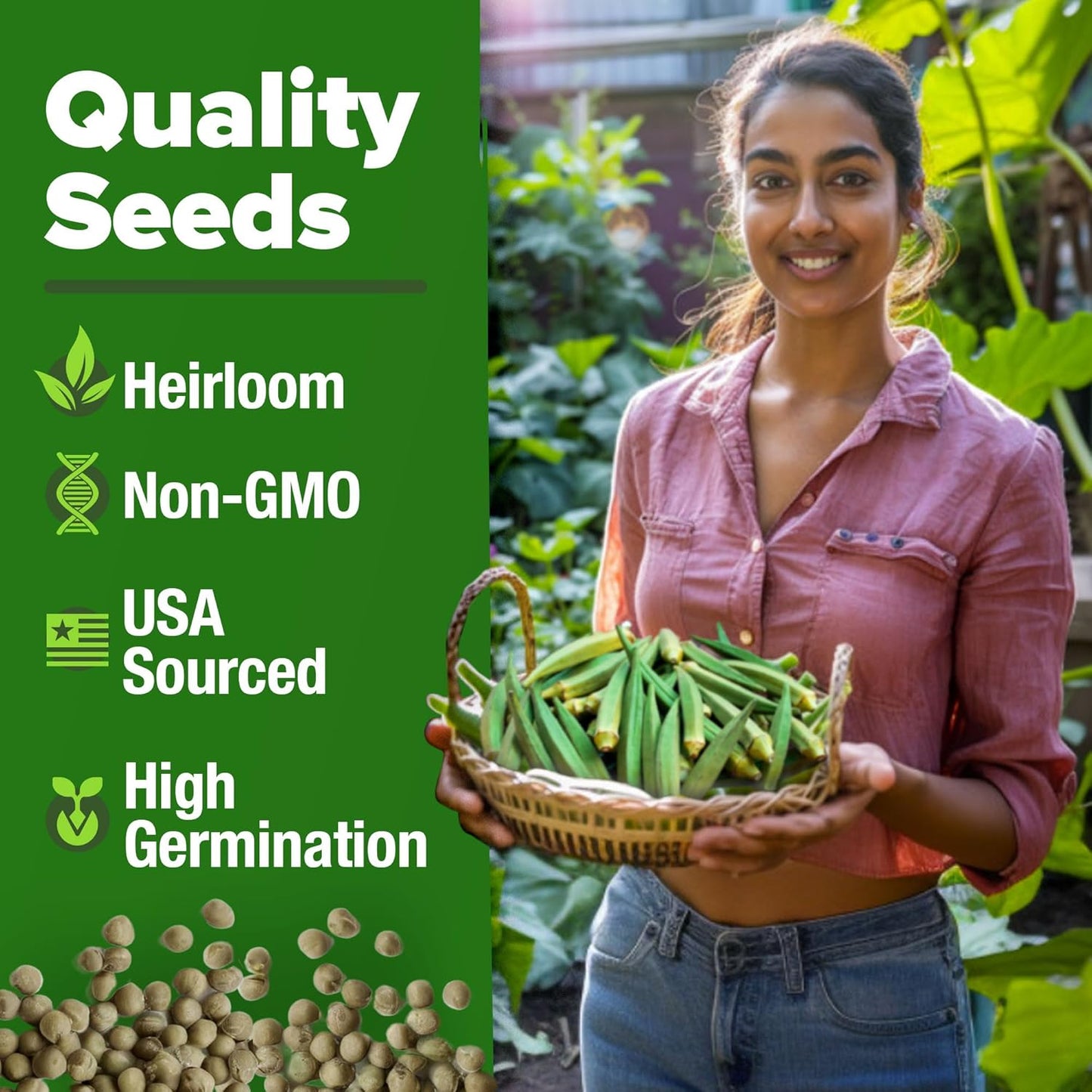 HOME GROWN Clemson Spineless Okra Seeds - 202 (2 Pack) 𝗡𝗢𝗡-𝗚𝗠𝗢 𝗨𝗦𝗔 Heirloom Vegetable Seeds, Premium Garden Seeds for Planting Outdoors (Abelmoschus esculentus)