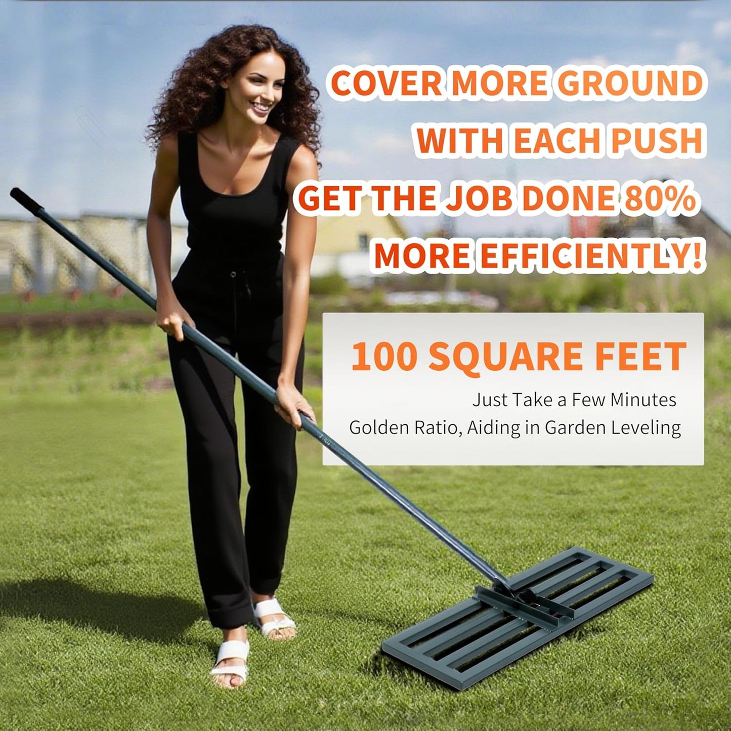 Lawn Leveling Rake,30"x10" Heavy-Duty Steel Lawn Leveler with 84" Anti-Slip Handle, Yard Leveling Rake Perfect for Garden, Backyard, Golf Course, Farm & Landscaping