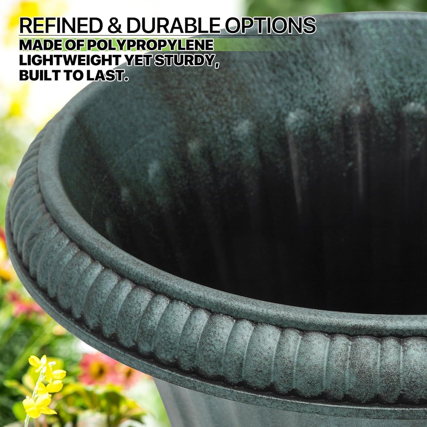 Magshion 20" Urn Planters for Outdoor Plants, Large Decorative Front Porch Planters Set of 2, Weatherproof Tall Plastic Flower Pots for Garden, Patio & Entryway Décor, Antique Green