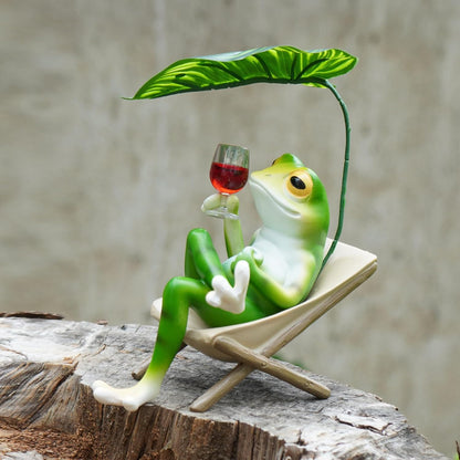 OwMell Frog Statue for Garden, Green Frog Figurine for Outdoor Decor Yard and Garden Decoration Resin Sculpture - Chill with Wine