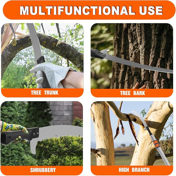 20FT Reach Pole Saw for Tree Trimming, Telescoping Tree Pruner Extendable with 3-12FT Extension Pole, Manual Saw for Yard, Garden, Patios