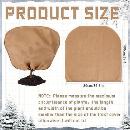 6 Pcs Winter Plant Covers Freeze Protection Reusable Plant Protector Bag with Drawstring Warm Shrubs Cover Frost Protection Planting Jacket Bags for Outdoor Garden, Brown (39.4 x 31.5 Inch)