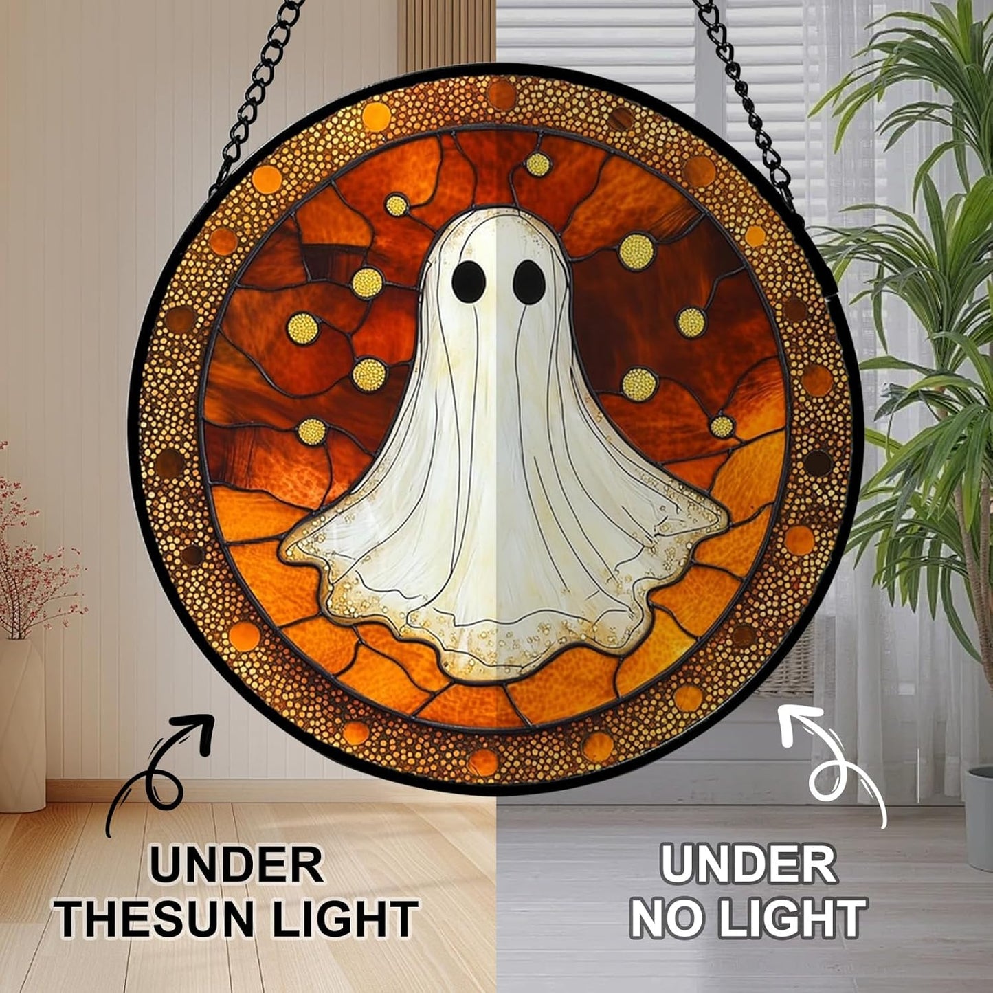6.3 Inch Stained Glass Window Hanging, Stained Glass Suncatcher with Metal Chain, Handmade Sun Catcher Decoration for Window Garden Home Christmas & Birthday Gifts Holloween Gifts