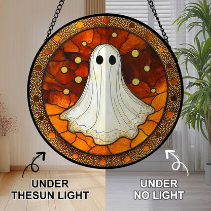6.3 Inch Stained Glass Window Hanging, Stained Glass Suncatcher with Metal Chain, Handmade Sun Catcher Decoration for Window Garden Home Christmas & Birthday Gifts Holloween Gifts